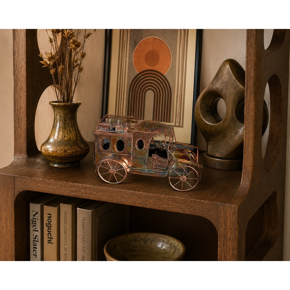 Vintage 70s Brutalist Touring Car Iridescent Copper Metal Music Box
